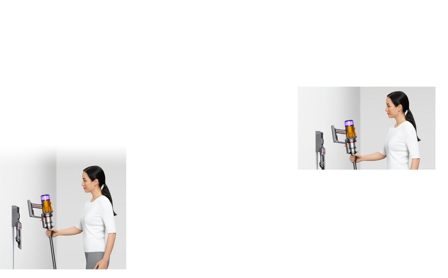 Storing the Dyson V15 Detect vacuum in the wall dock Storing the Dyson V15 Detect vacuum in the wall dock